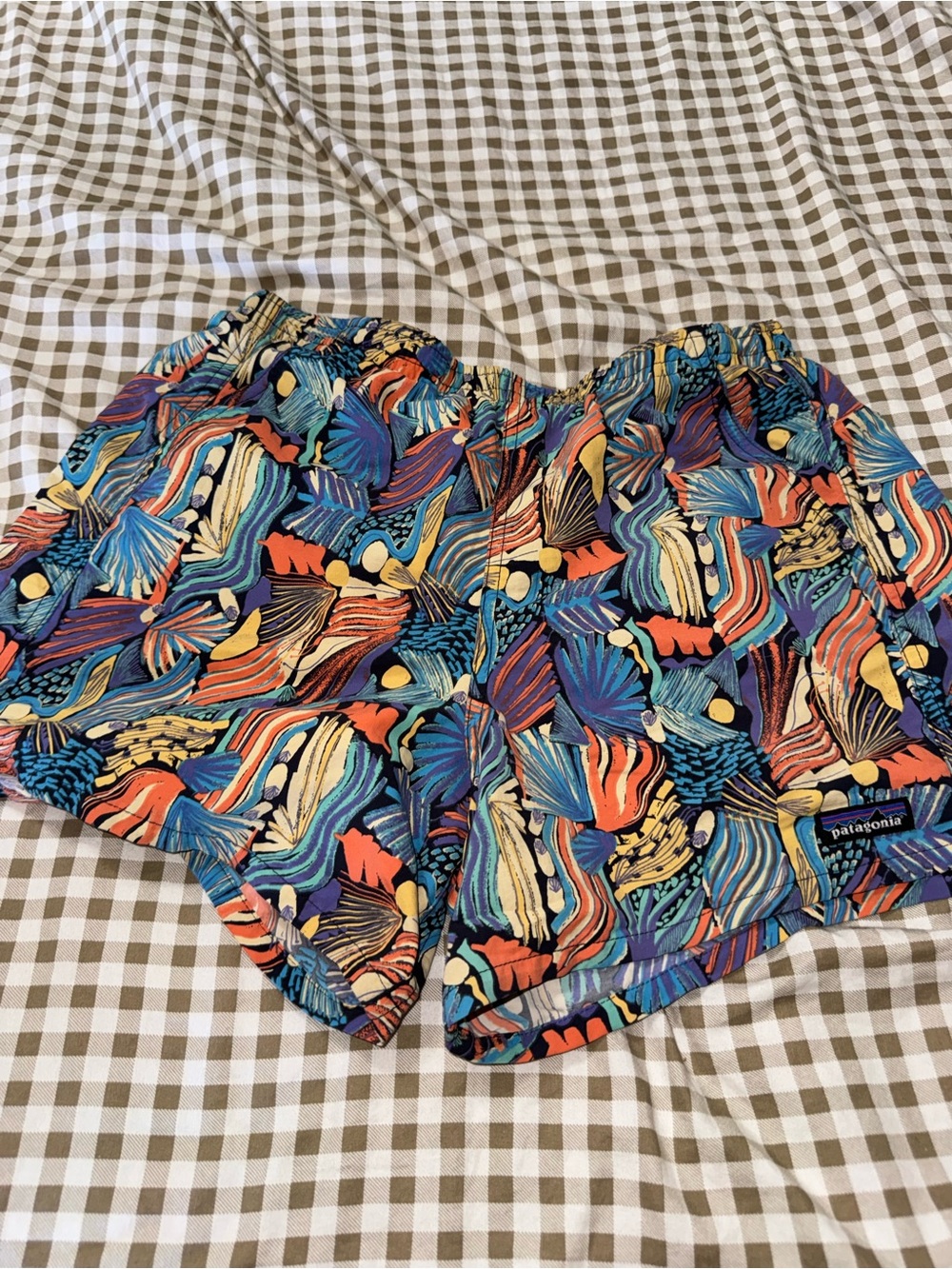 Patagonia Women's Multicolor Wave-Print Athletic Shorts - Blue/Orange/Yellow